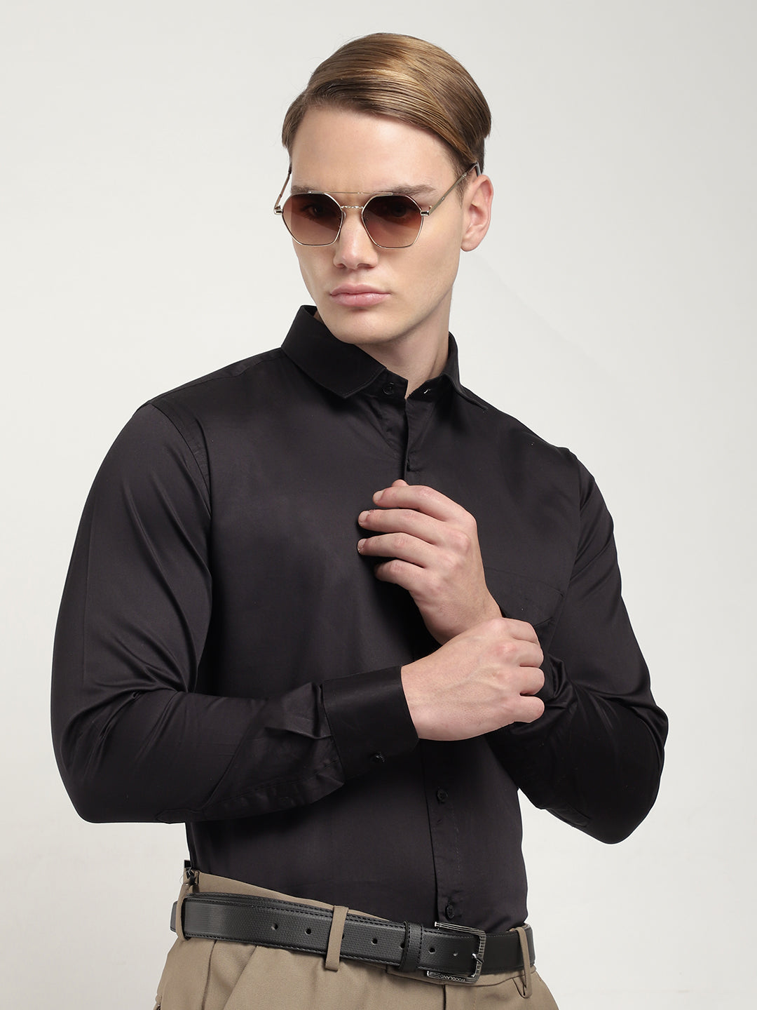 Black Satin Plain Shirt