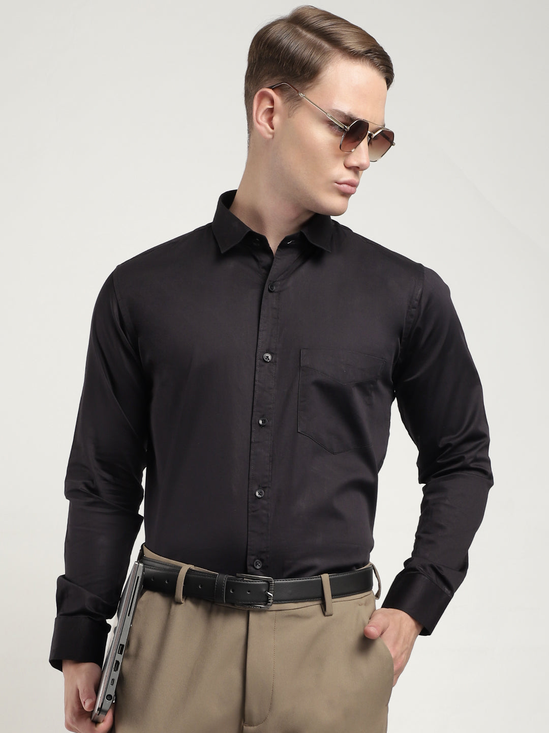 Streetwise Black Satin Plain Shirt