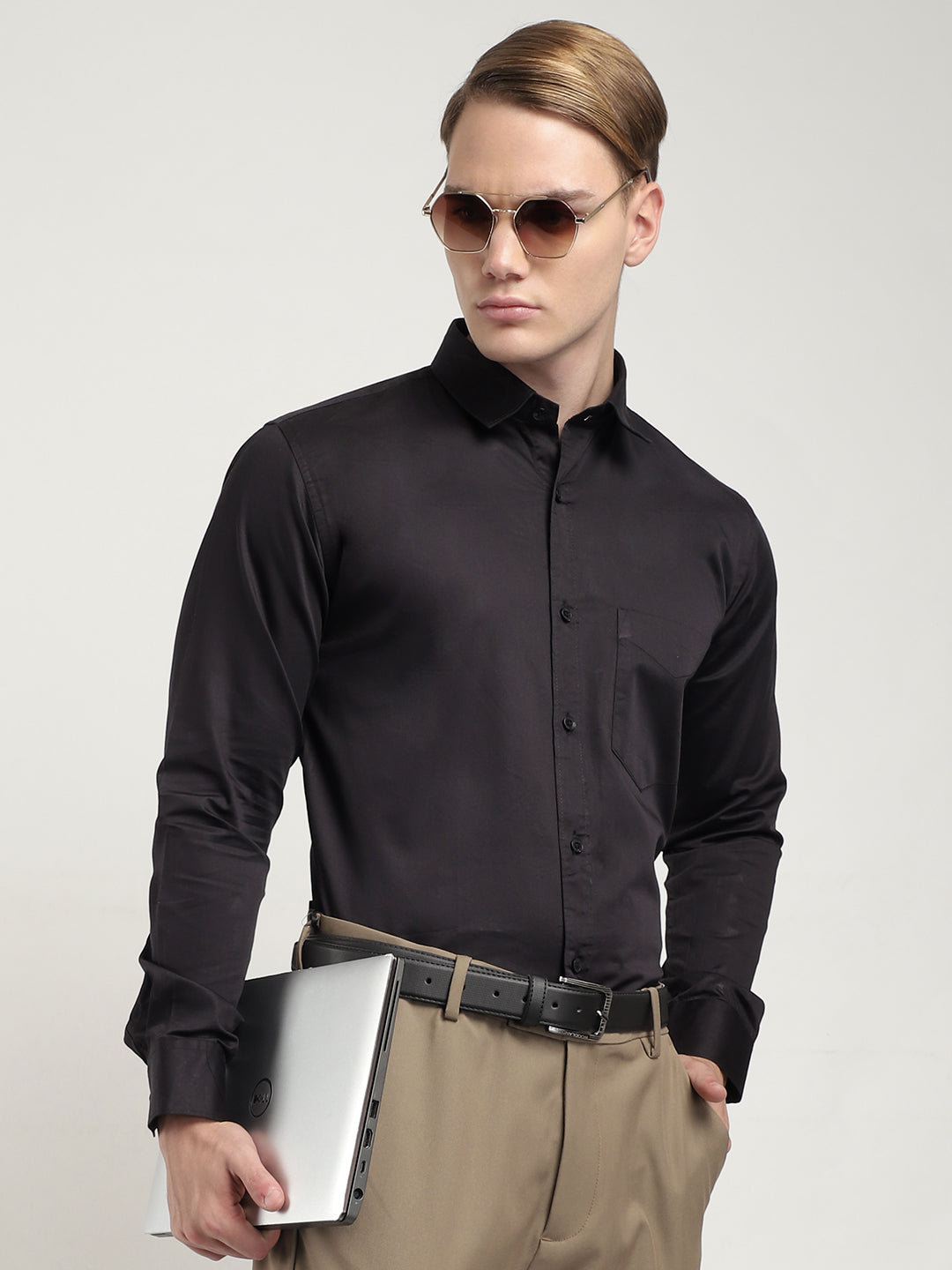 Streetwise Black Satin Plain Shirt