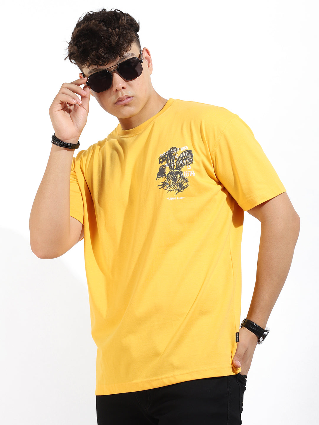 Sleeping Rabbit Oversized Yellow T-Shirt