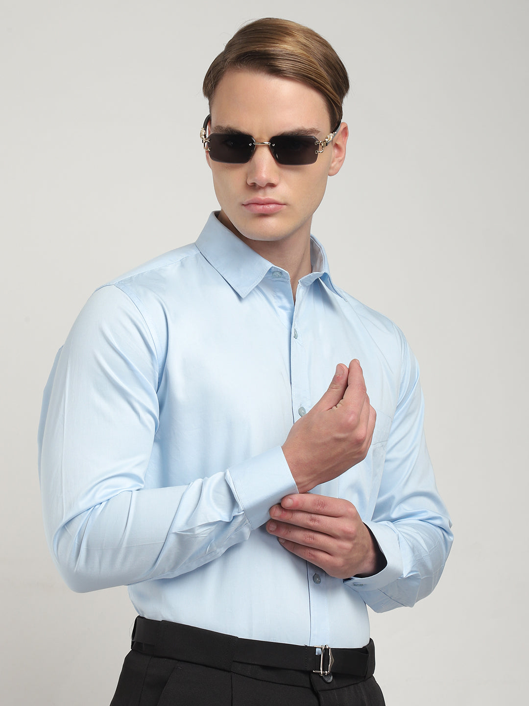 Streetwise Sky Satin Plain Shirt