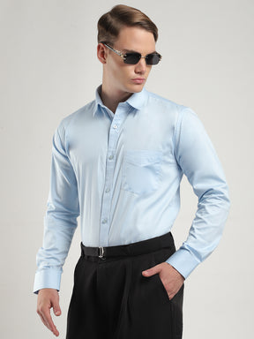 Streetwise Sky Satin Plain Shirt