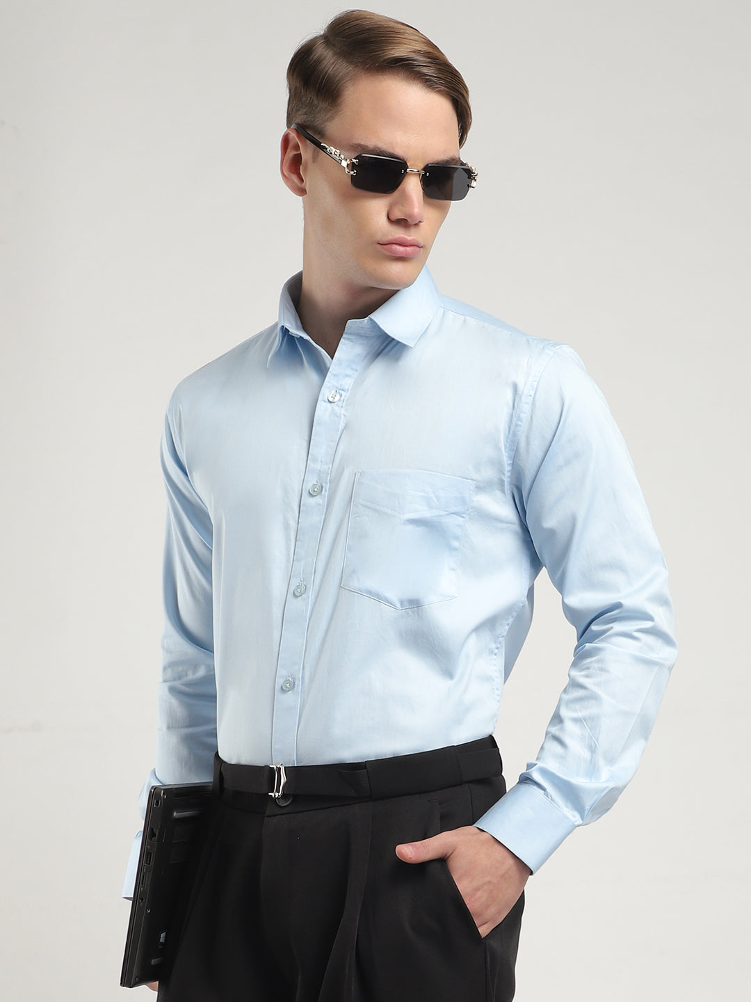 Streetwise Sky Satin Plain Shirt