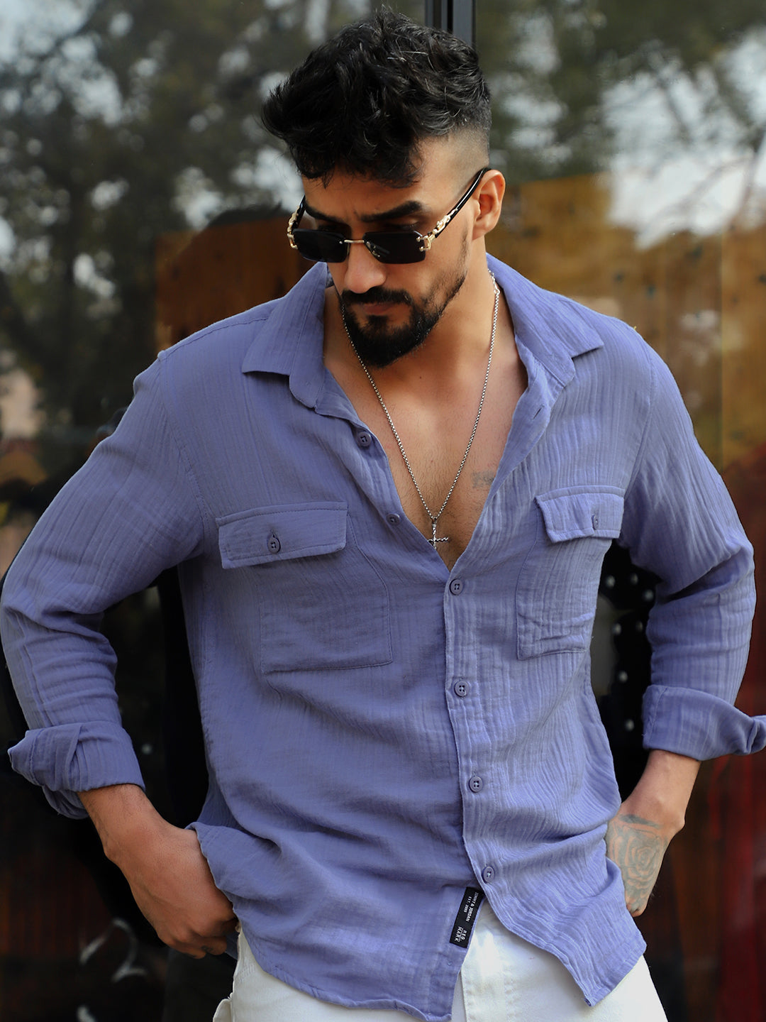 Vero Vibe Lucas Double Clothe Marble Blue Shirt