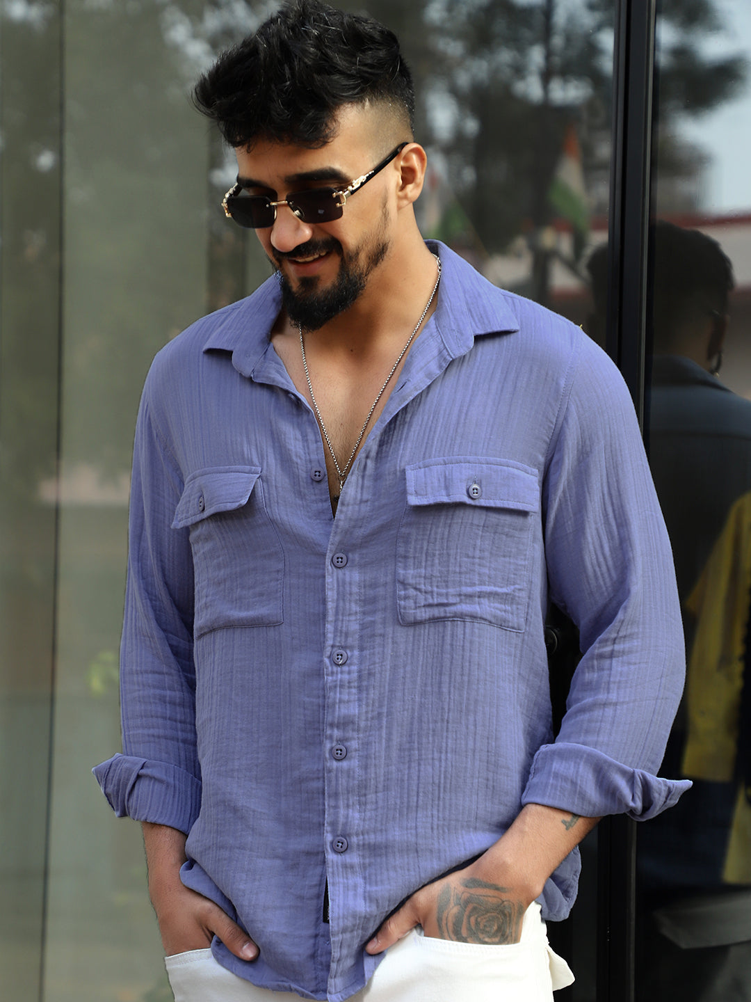 Vero Vibe Lucas Double Clothe Marble Blue Shirt