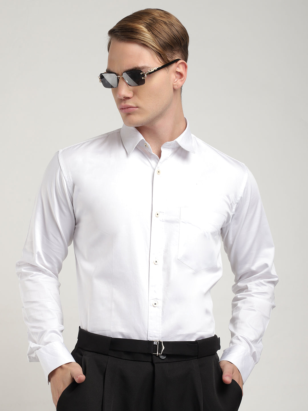 Streetwise White Satin Plain Shirt