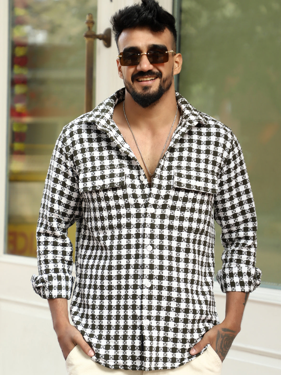 Polar Classic Olive Green Check Full Sleeve Shirt