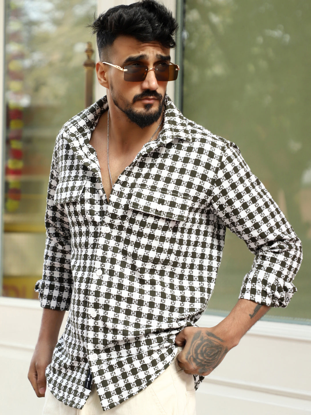 Polar Classic Olive Green Check Full Sleeve Shirt