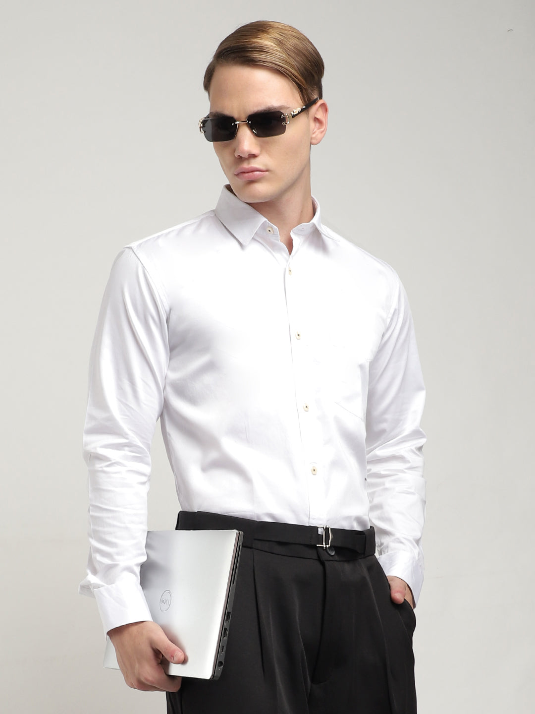 Streetwise White Satin Plain Shirt