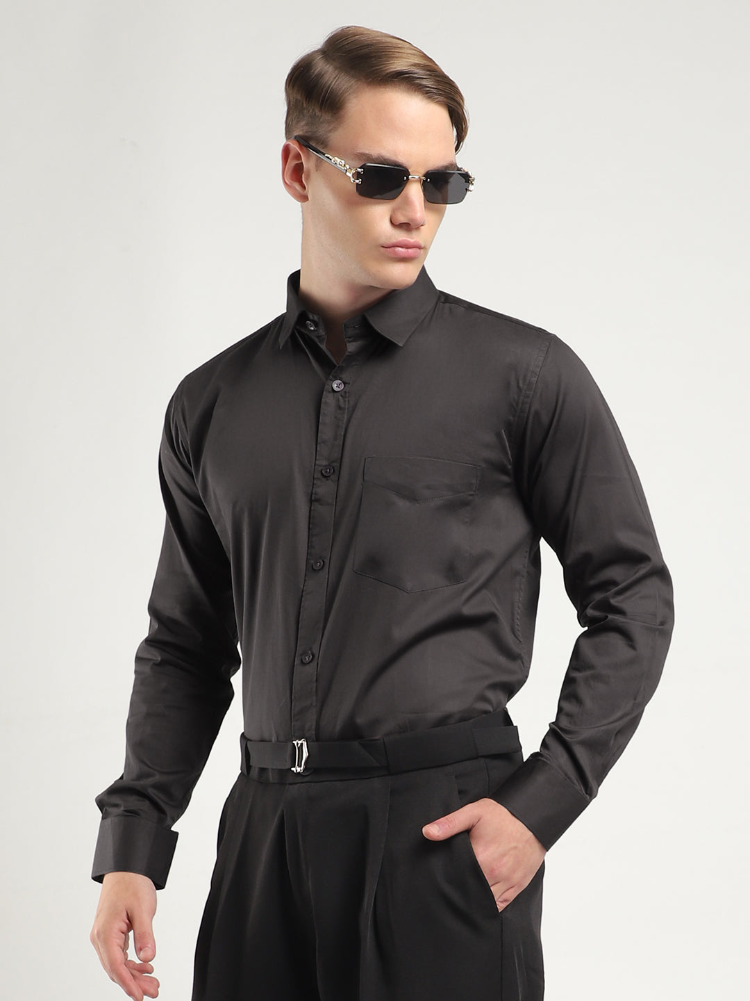 Streetwise Dark Grey Satin Plain Shirt