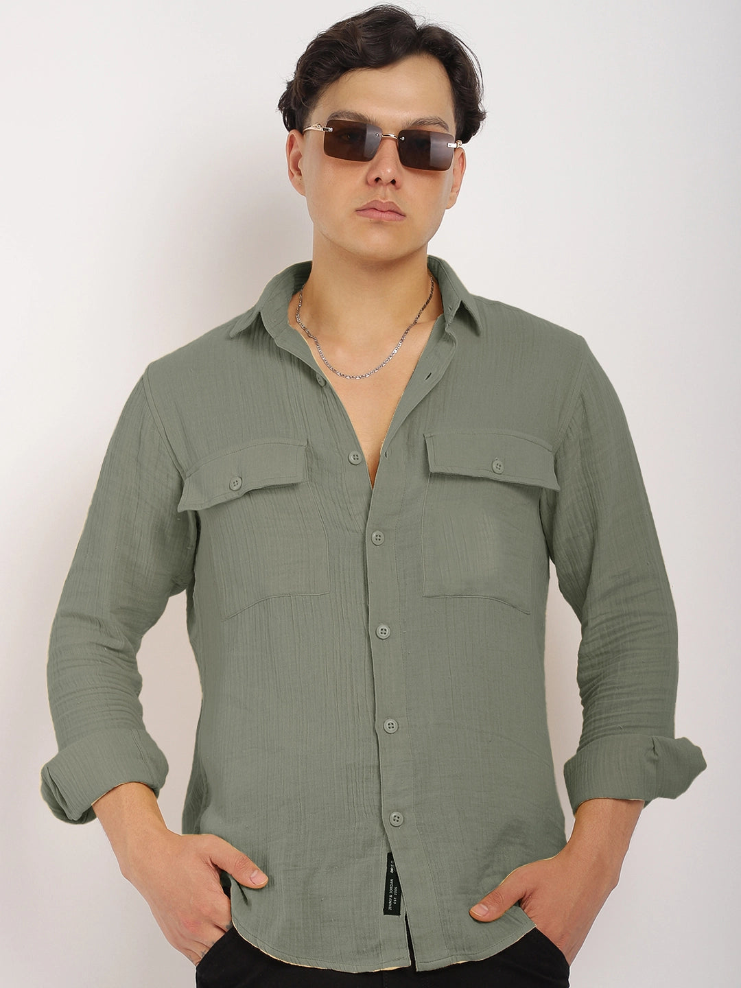 Vero Vibe Lucas Double Clothe Moss Green Shirt