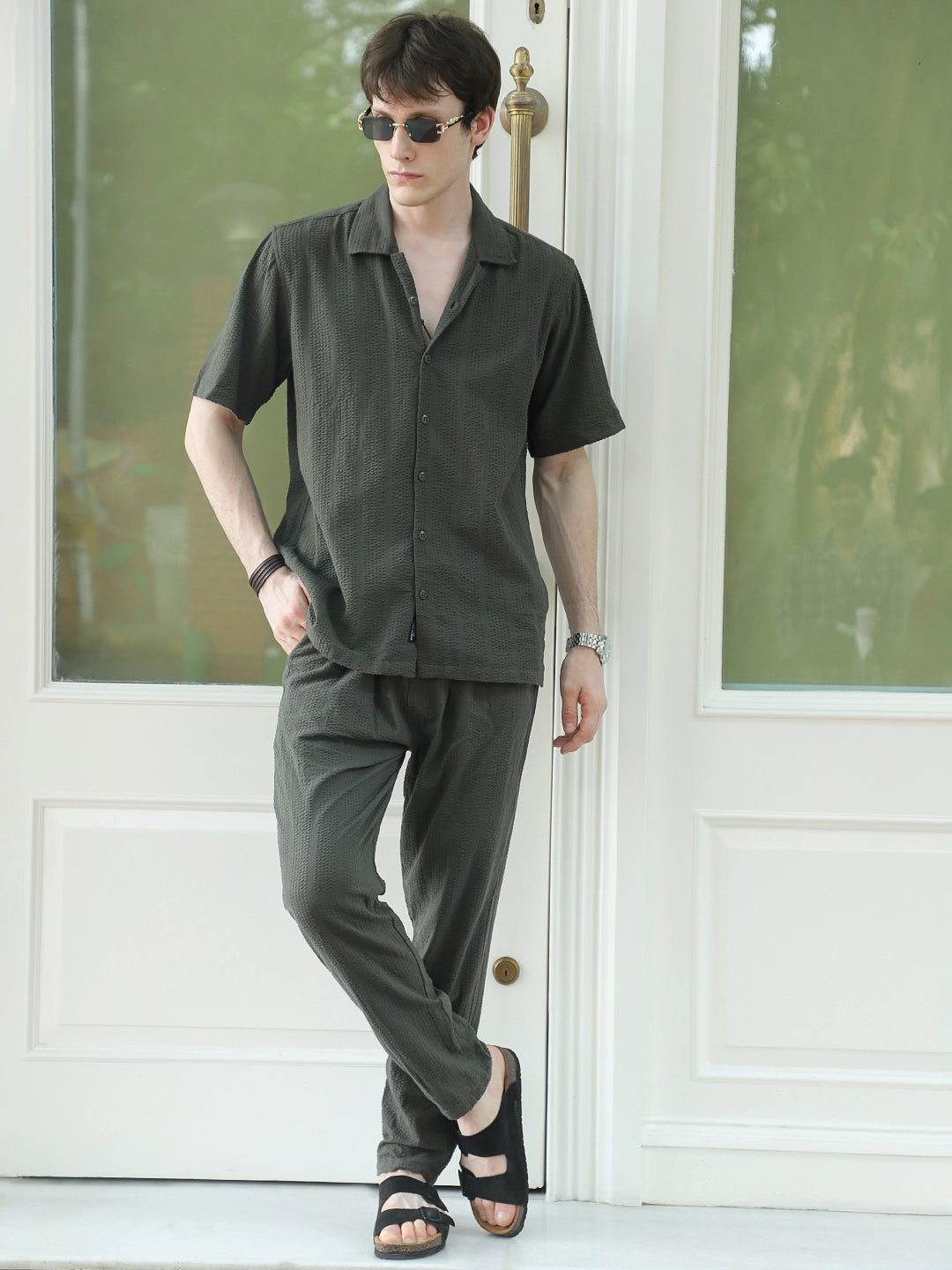Cloudlines Oiive Green Textured Co Ord Set