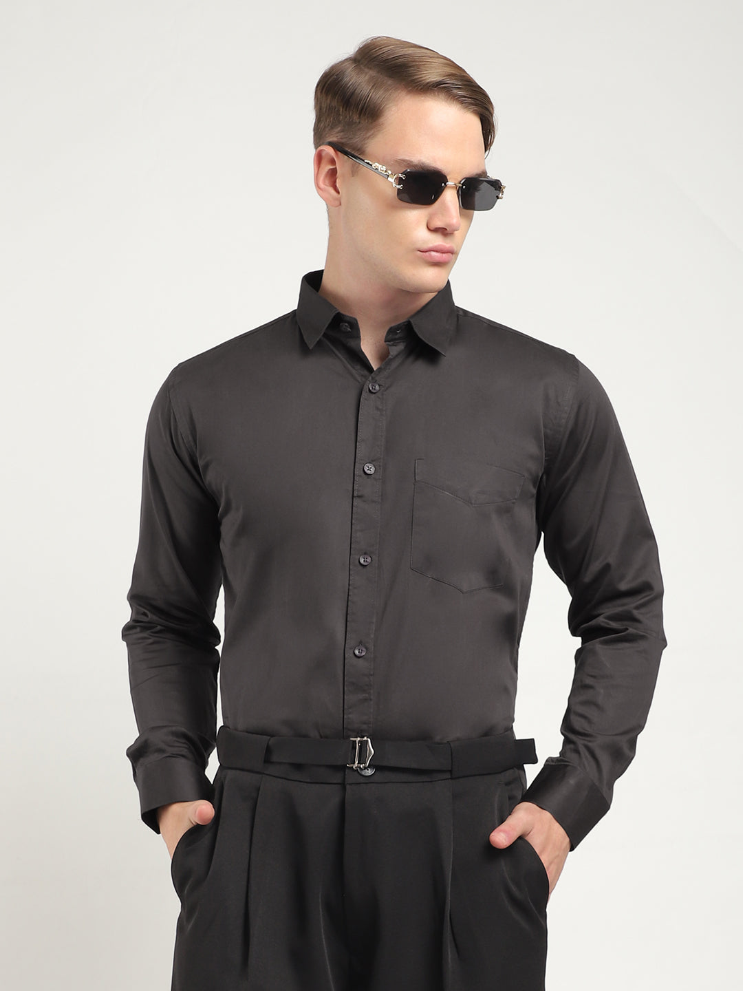 Streetwise Dark Grey Satin Plain Shirt