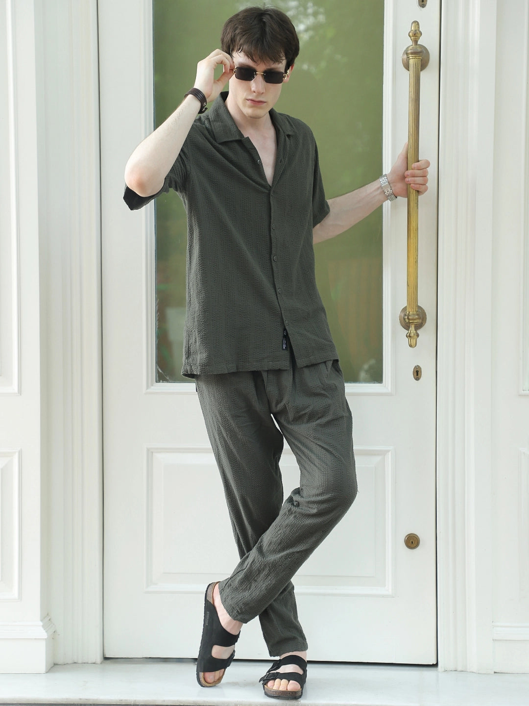 Cloudlines Oiive Green Textured Co Ord Set