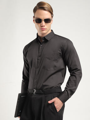 Streetwise Dark Grey Satin Plain Shirt