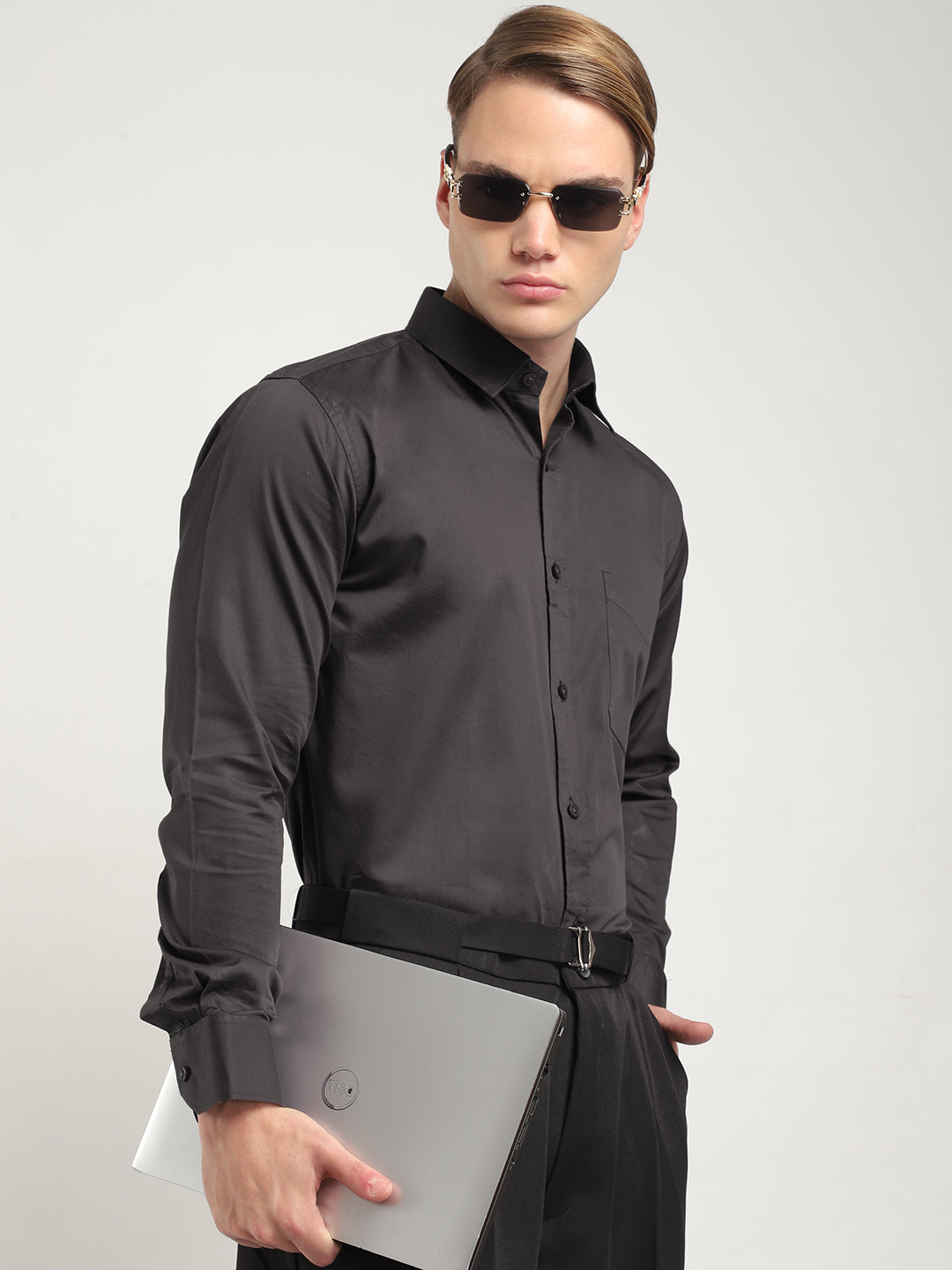 Streetwise Dark Grey Satin Plain Shirt