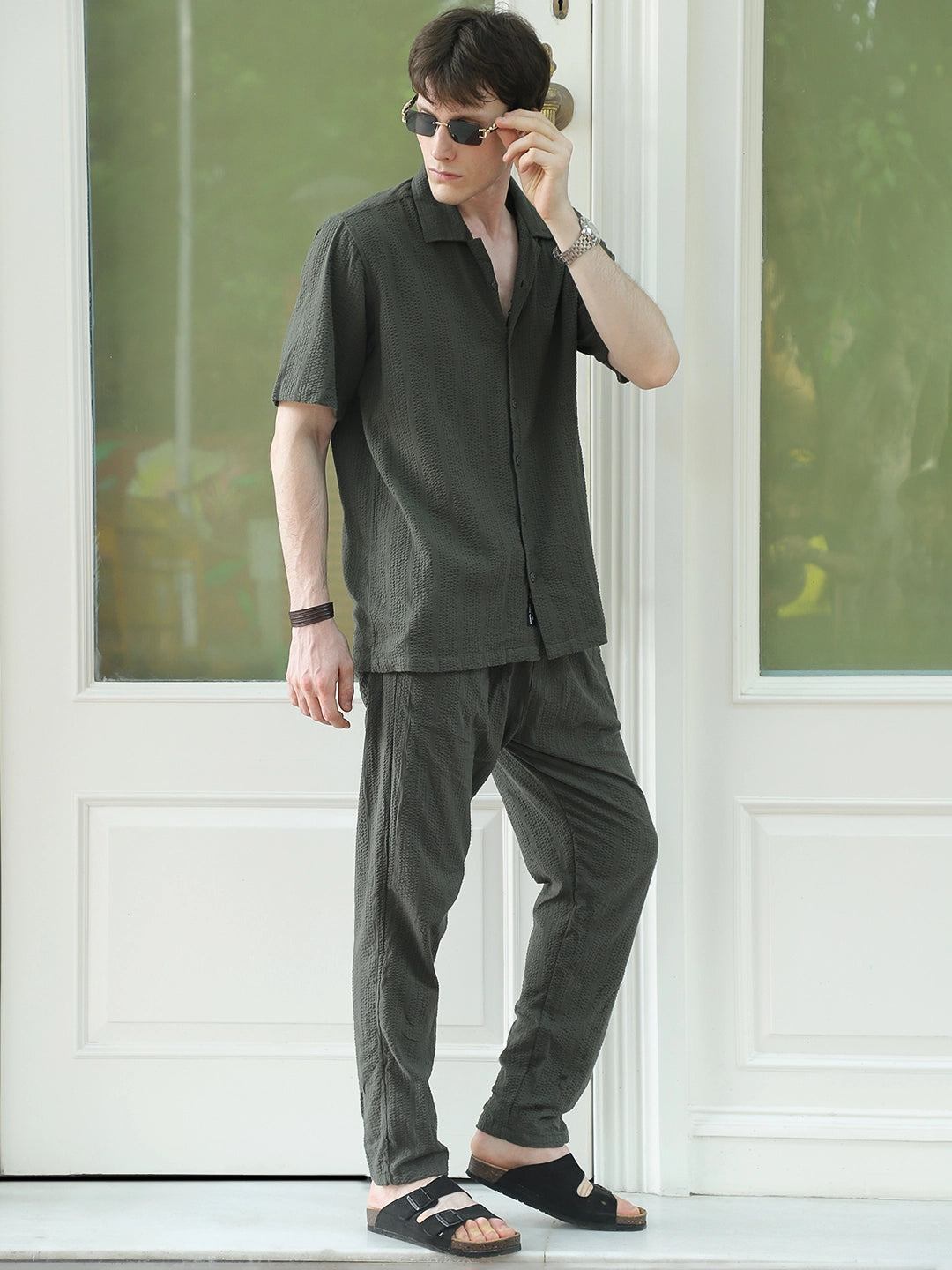 Cloudlines Oiive Green Textured Co Ord Set
