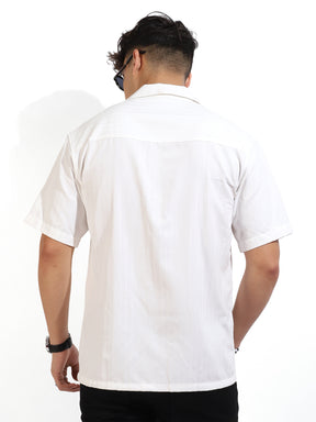 Basic Stripe White Half Sleeve  Shirt