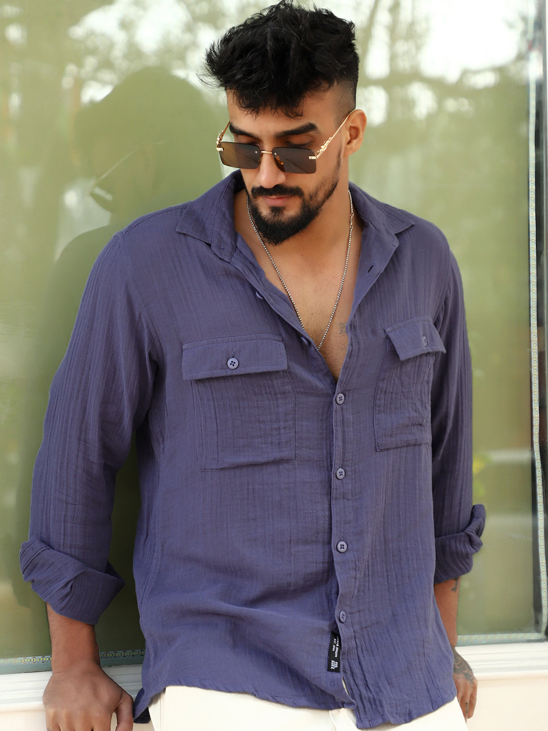 Vero Vibe Lucas Double Clothe Yale Blue Shirt