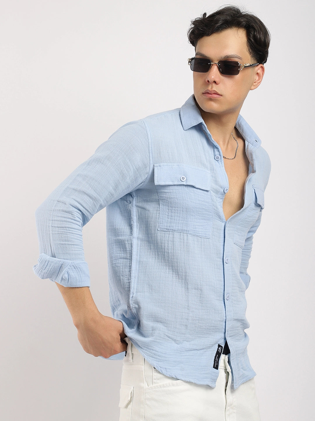 Vero Vibe Lucas Double Clothe Blue Shirt