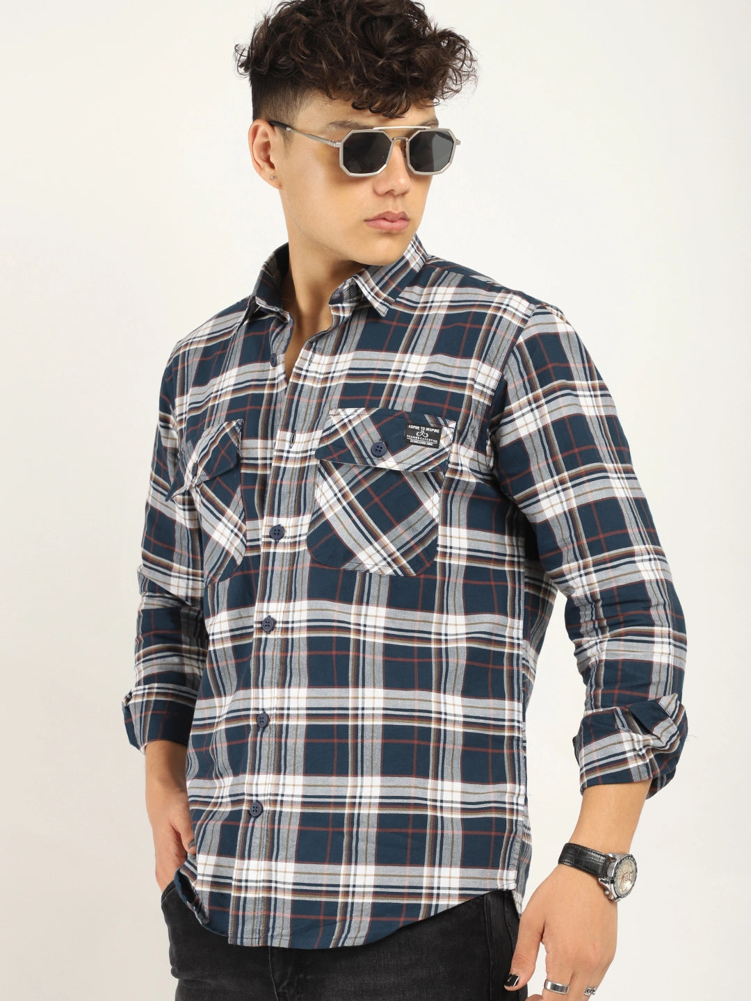 Einar Navy Check Full Sleeve shirt