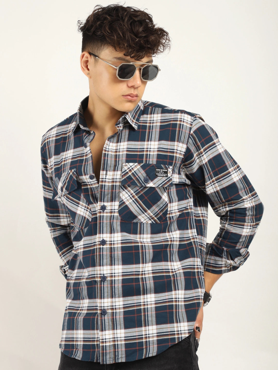 Einar Navy Check Full Sleeve shirt