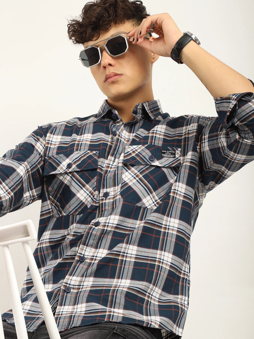 Einar Navy Check Full Sleeve shirt