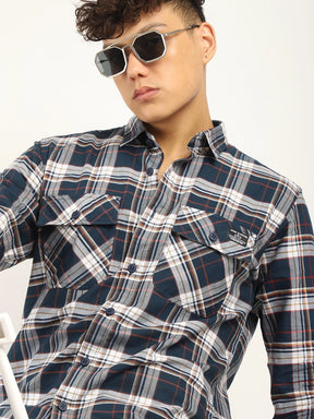 Einar Navy Check Full Sleeve shirt