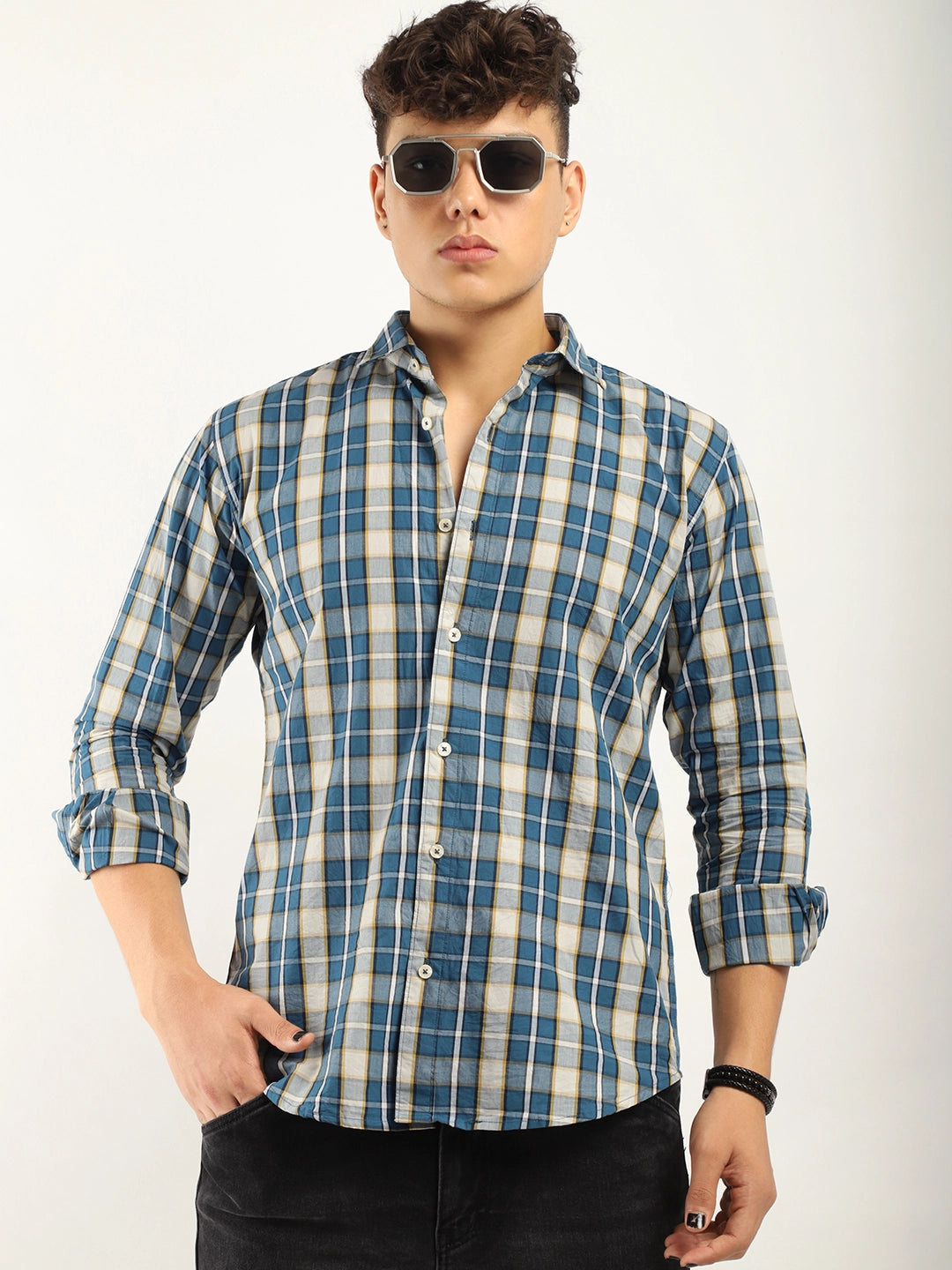 Bram Navy Check Full Sleeve Shirt