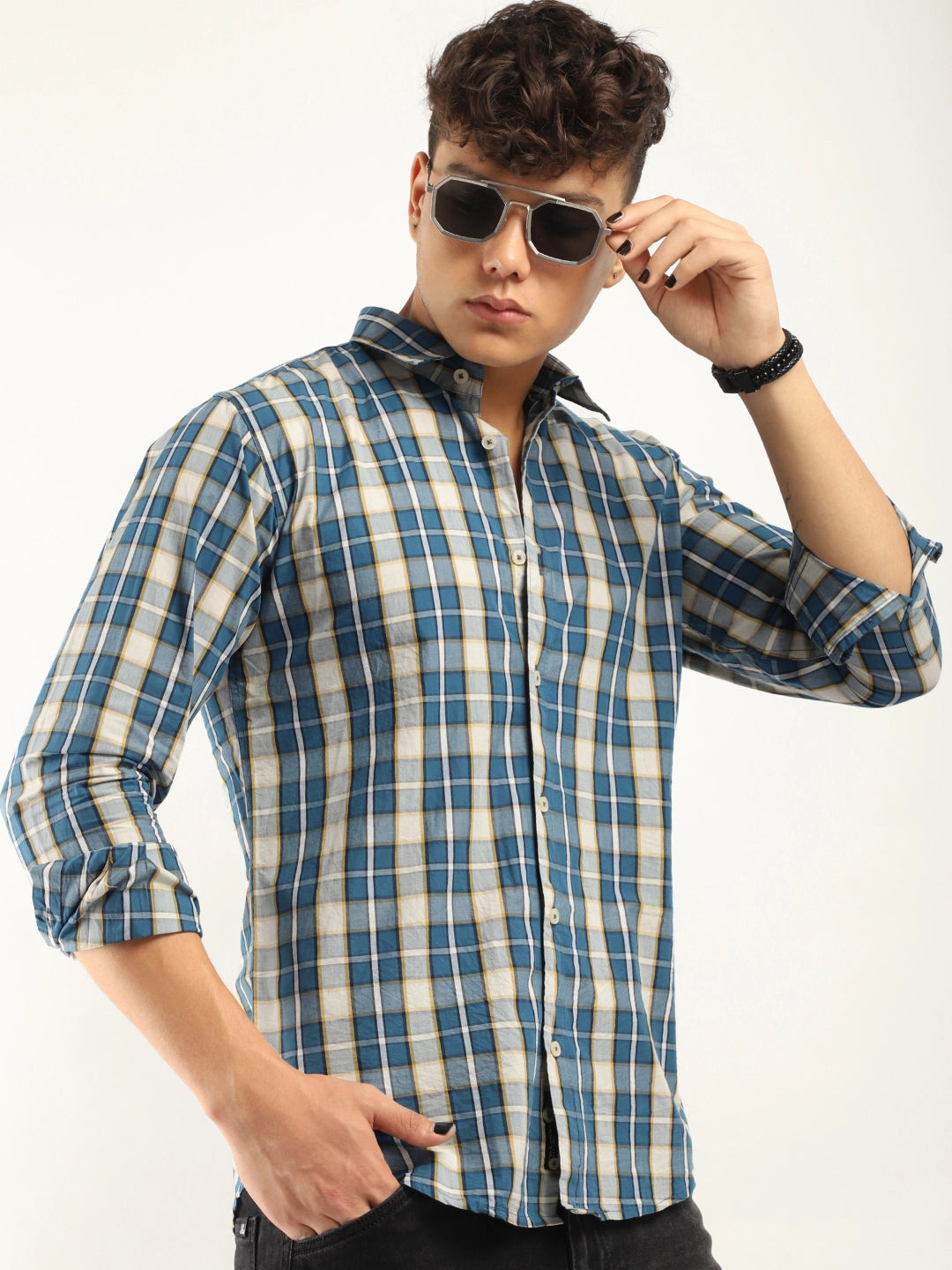 Bram Navy Check Full Sleeve Shirt