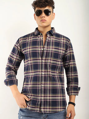 Sage Navy Check Full Sleeve Shirt