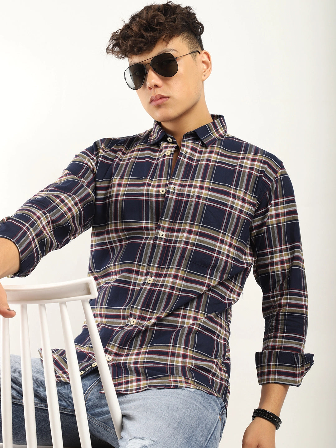 Sage Navy Check Full Sleeve Shirt