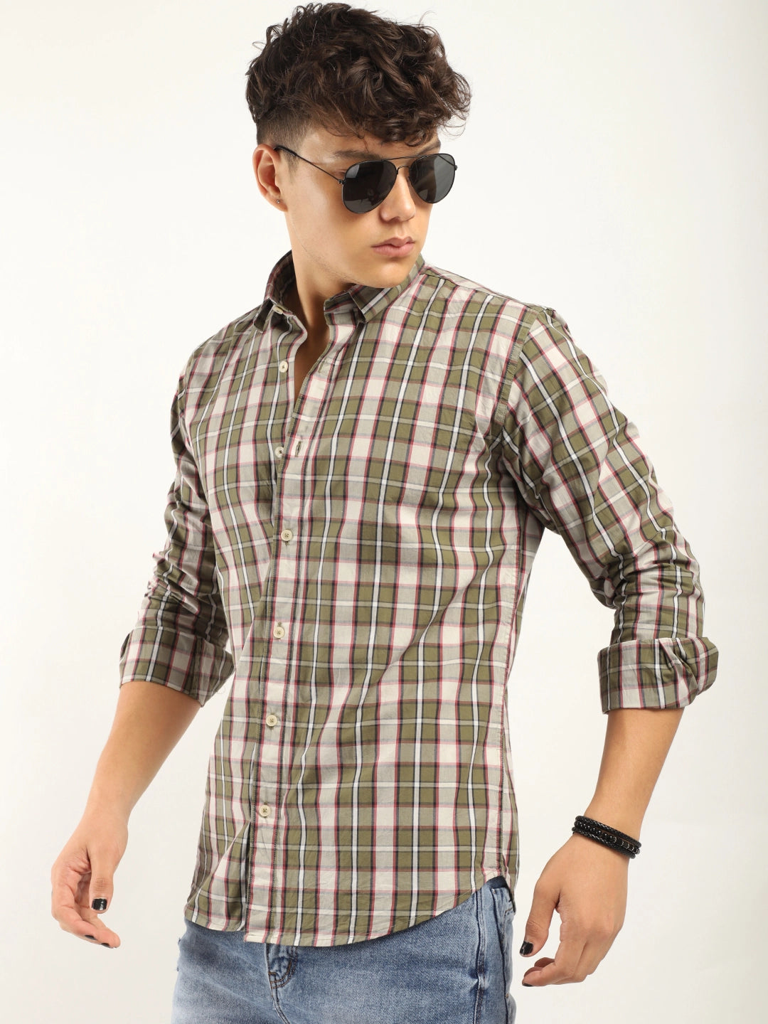 Bram Olive Check Full Sleeve Shirt