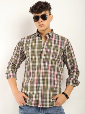 Bram Olive Check Full Sleeve Shirt