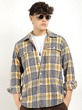 Flannel Yellow Check Shirt Men