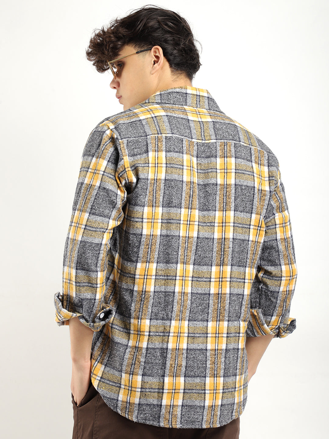 Flannel Yellow Check Shirt Men