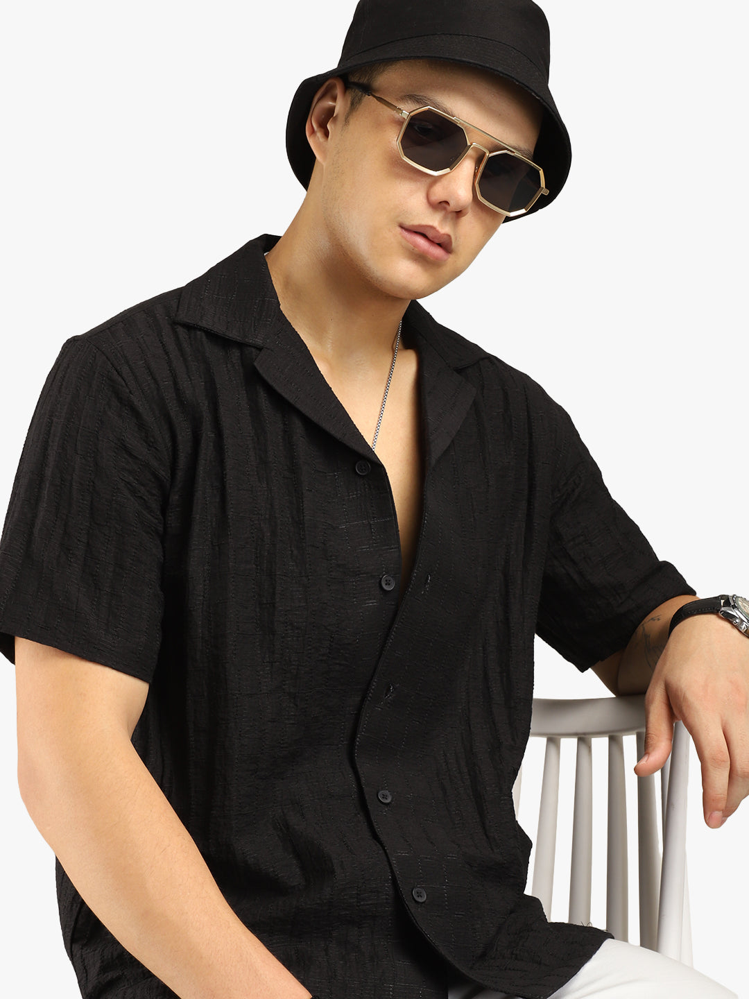 Basic Stripe Black Half Sleeve Shirt