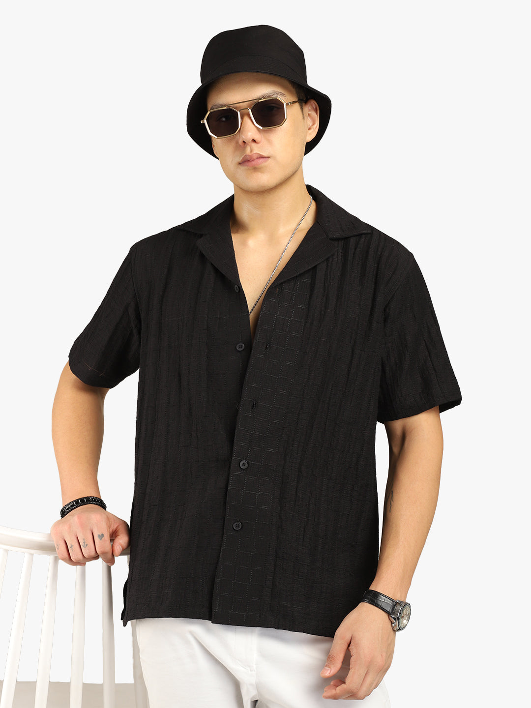 Basic Stripe Black Half Sleeve Shirt