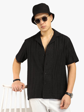 Basic Stripe Black Half Sleeve Shirt