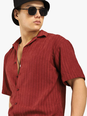 Basic Stripe Maroon Half Sleeve Shirt