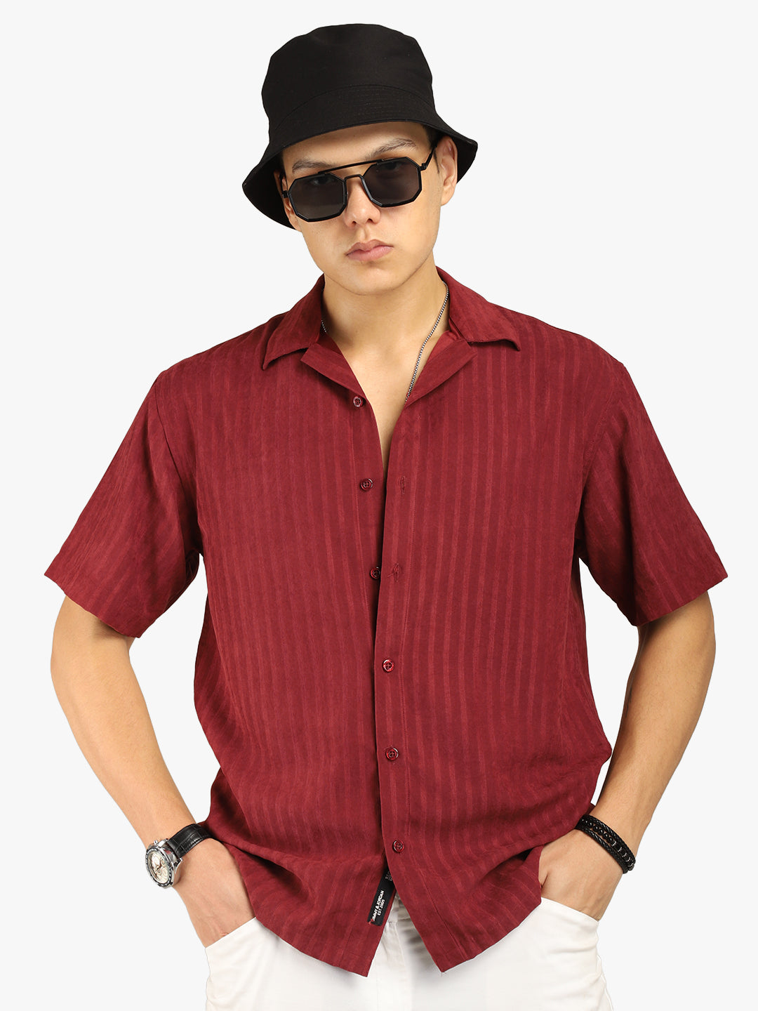 Basic Stripe Maroon Half Sleeve Shirt