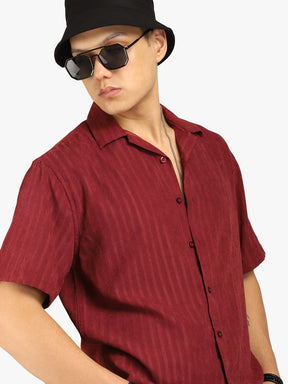 Basic Stripe Maroon Half Sleeve Shirt