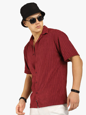 Basic Stripe Maroon Half Sleeve Shirt