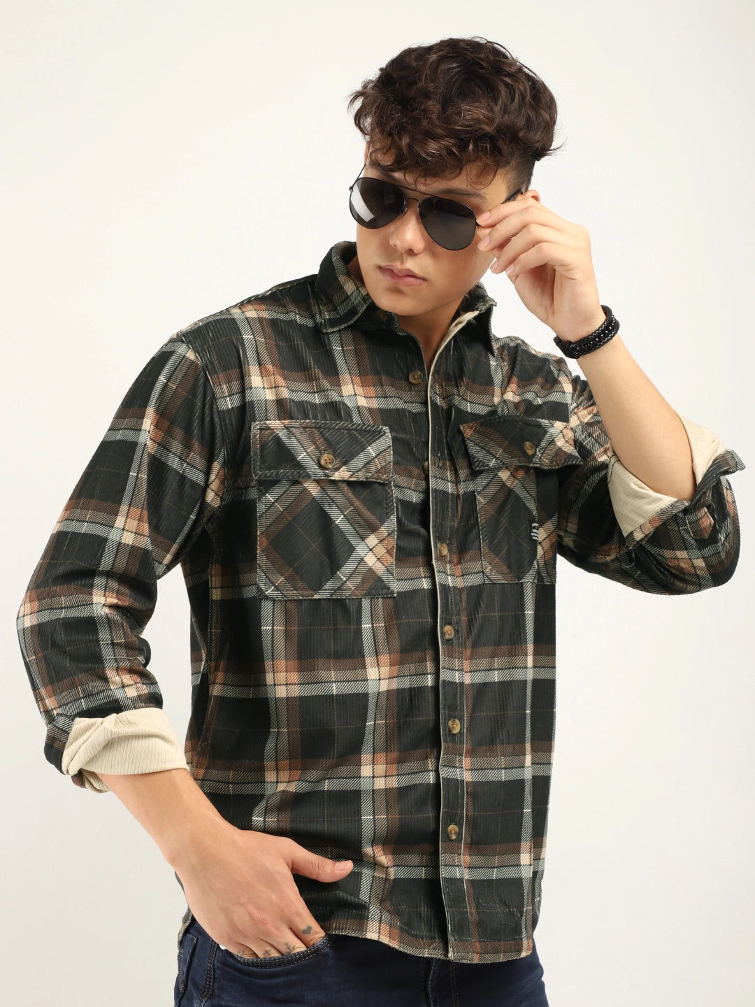 Dope Khaki Check Full Sleeve Shirt