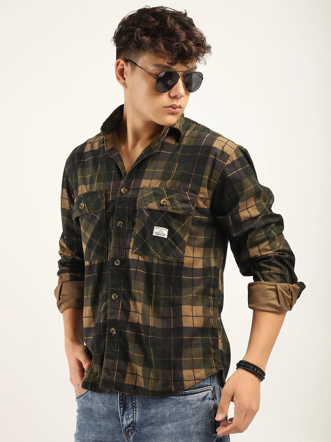 Checked Khaki Full Sleeve Shirt