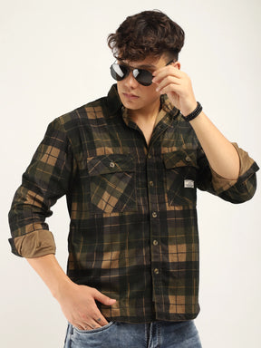 Checked Khaki Full Sleeve Shirt