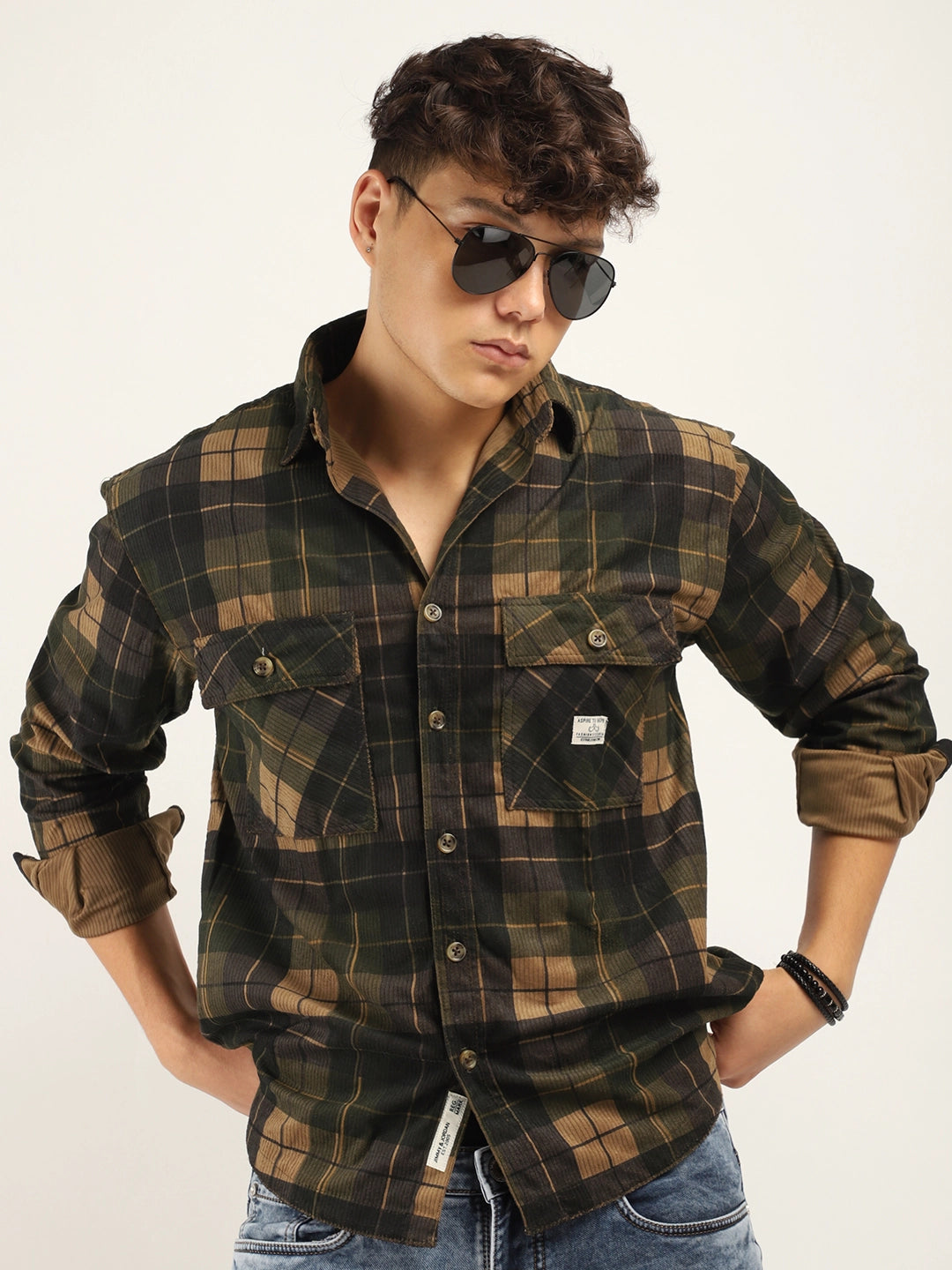 Checked Khaki Full Sleeve Shirt