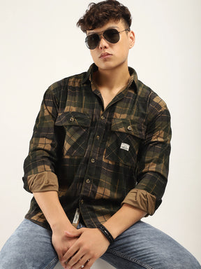 Checked Khaki Full Sleeve Shirt