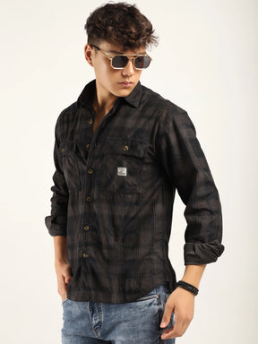 Checked Dark Grey Full Sleeve Shirt