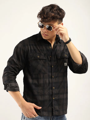 Checked Dark Grey Full Sleeve Shirt